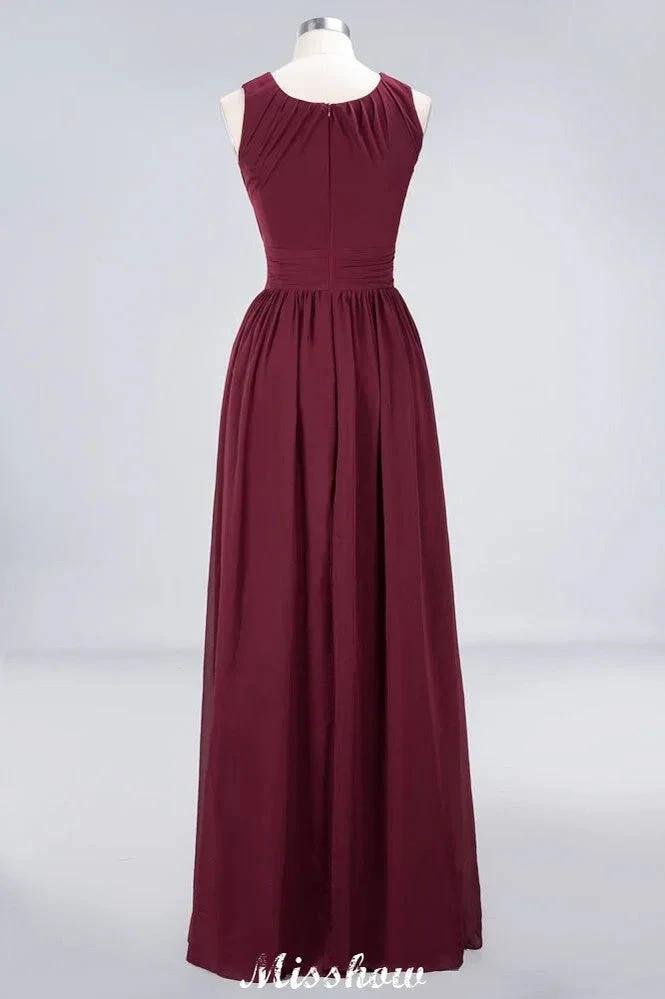 Round-Neck Floor-Length Ruffles Chiffon Bridesmaid Dress Aline Sleeveless Maid of Honor Dress by misshow.com