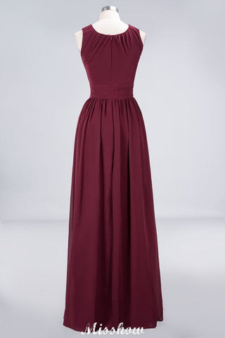 Vestido de dama de honor de gasa con cuello redondo, largo hasta el suelo, con volantes, corte A, sin mangas