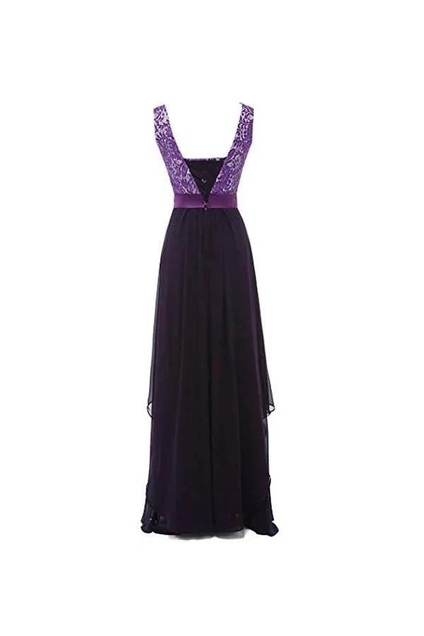 Round Neck Lace Sleeveless Long Prom Evening Dresses Bridesmaid Dress BD010 by pgmdress