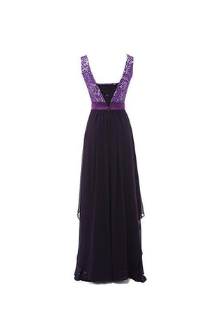 Vestido de dama de honor largo sin mangas con cuello redondo y encaje BD010
