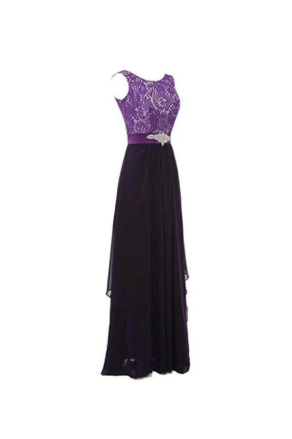 Round Neck Lace Sleeveless Long Prom Evening Dresses Bridesmaid Dress BD010 by pgmdress