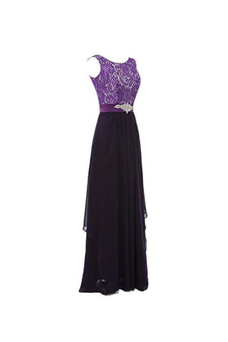 Vestido de dama de honor largo sin mangas con cuello redondo y encaje BD010