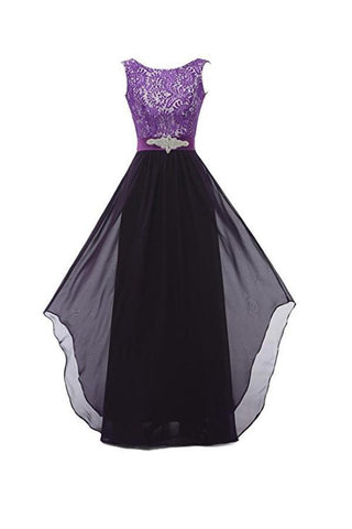 Vestido de dama de honor largo sin mangas con cuello redondo y encaje BD010