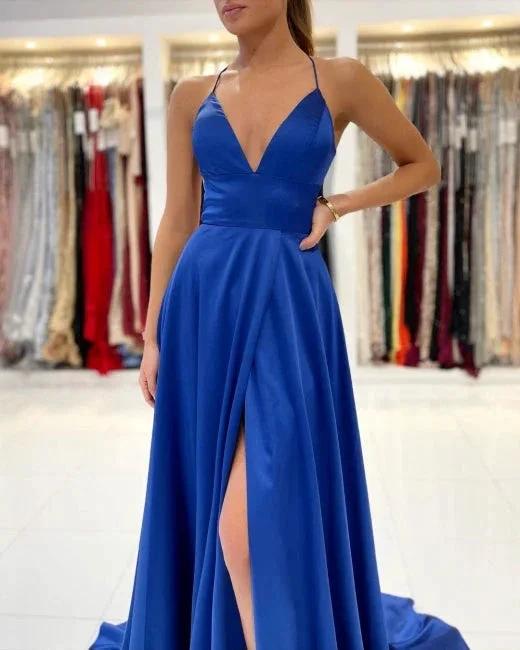 Royal Blue A-line Backless Long Prom Dresses by misshow.com