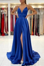 Royal Blue A-line Backless Long Prom Dresses by misshow.com