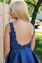 Royal Blue Lace Applique Homecoming Dresses Backless Short Prom Dress PD231 by pgmdress