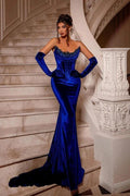 Royal Blue Long Velvet Beading Sleeveless Mermaid Prom Dresses by misshow.com