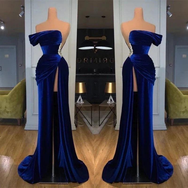 Royal Blue Off-the-shoulder Long Prom Evening Dress with Split by misshow.com