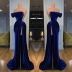Royal Blue Off-the-shoulder Long Prom Evening Dress with Split by misshow.com