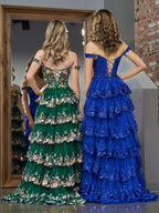 Royal Blue Princess A Line Off the Shoulder Corset Prom Dress with Lace Ruffles by KissProm