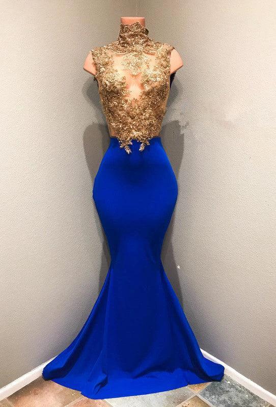 Royal-blue Prom Dress Lace Appliques Evening Dress by misshow.com