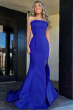 Denver | Strapless Maganta Ruffle Mermaid Slit Long Prom Dress by KissProm
