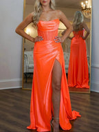 Rue | Mermaid Scoop Neck Orange Slit Long Prom Dress by KissProm
