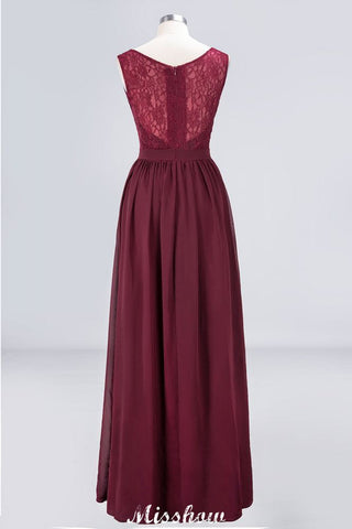 Vestido de dama de honor con volantes, corte A, largo hasta el suelo, de gasa, encaje y escote en V.