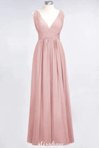 Ruffle Chiffon Sleeveless Evening Maxi Gown V-Neck Bridesmaid Dress by misshow.com