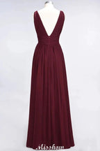 Ruffle Chiffon Sleeveless Evening Maxi Gown V-Neck Bridesmaid Dress by misshow.com