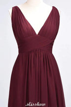 Ruffle Chiffon Sleeveless Evening Maxi Gown V-Neck Bridesmaid Dress by misshow.com