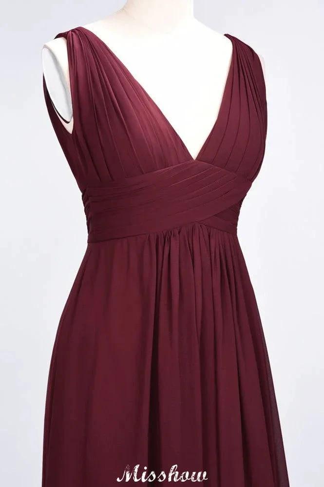 Ruffle Chiffon Sleeveless Evening Maxi Gown V-Neck Bridesmaid Dress by misshow.com