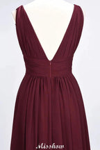Ruffle Chiffon Sleeveless Evening Maxi Gown V-Neck Bridesmaid Dress by misshow.com