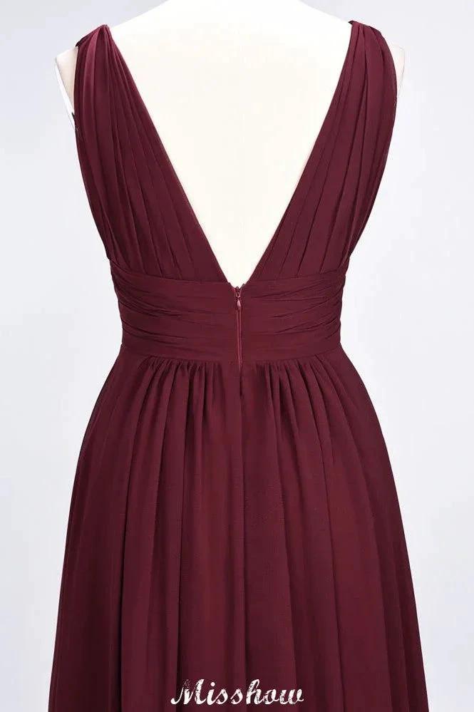Ruffle Chiffon Sleeveless Evening Maxi Gown V-Neck Bridesmaid Dress by misshow.com