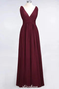 Ruffle Chiffon Sleeveless Evening Maxi Gown V-Neck Bridesmaid Dress by misshow.com