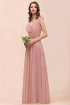 Ruffle Straps A-line Maxi Dusty Pink Bridesmaid Dress for Girls by misshow.com