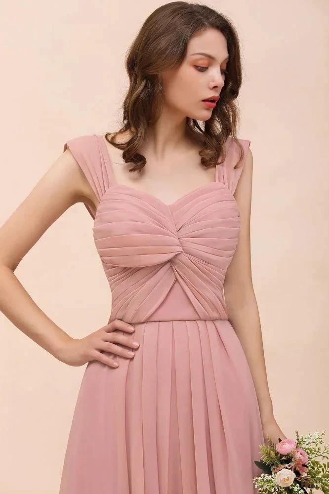 Ruffle Straps A-line Maxi Dusty Pink Bridesmaid Dress for Girls by misshow.com