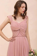 Ruffle Straps A-line Maxi Dusty Pink Bridesmaid Dress for Girls by misshow.com
