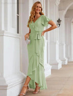 Ruffled Bridesmaid Dresses Maxi Long Women Chiffon Mermaid Formal Violin Evening Party Prom Gowns SEA28042 by numbersea