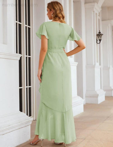 Ruffled Bridesmaid Dresses Maxi Long Women Chiffon Mermaid Formal Violin Evening Party Prom Gowns   SEA28042