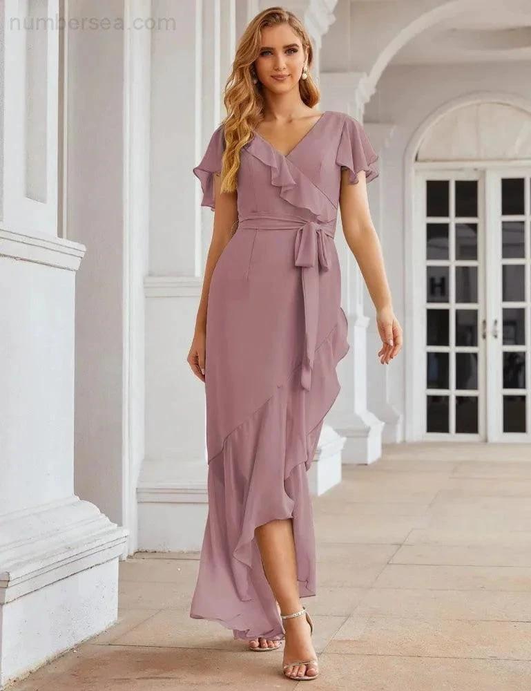 Ruffled Bridesmaid Dresses Maxi Long Women Chiffon Mermaid Formal Violin Evening Party Prom Gowns SEA28042 by numbersea