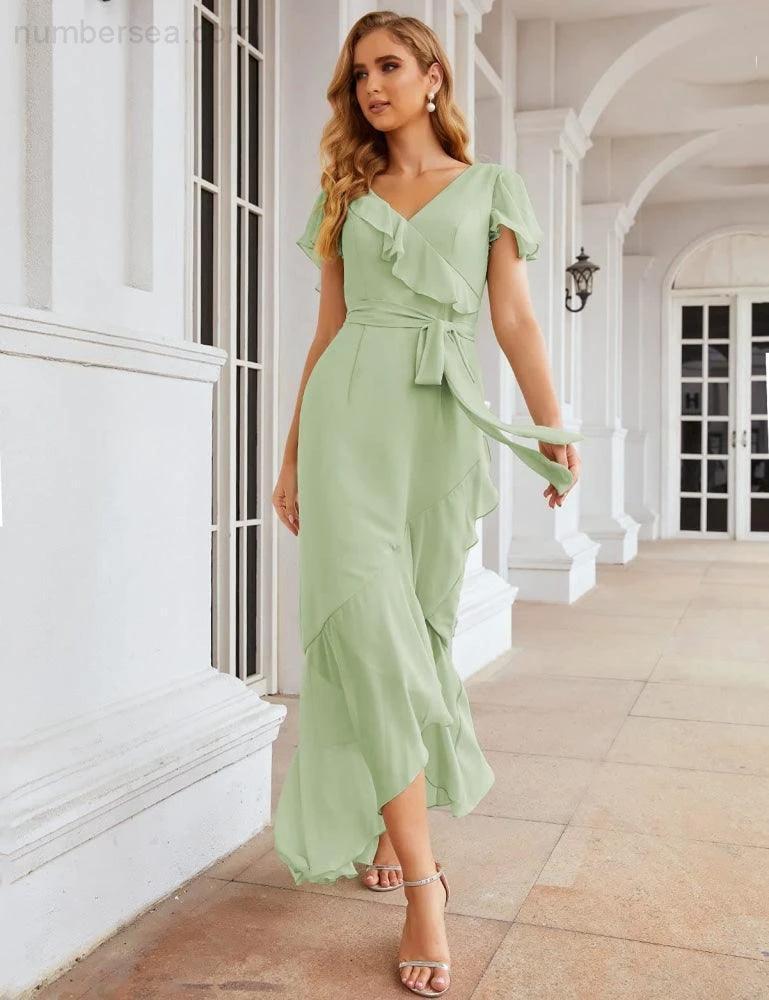 Ruffled Bridesmaid Dresses Maxi Long Women Chiffon Mermaid Formal Violin Evening Party Prom Gowns SEA28042 by numbersea