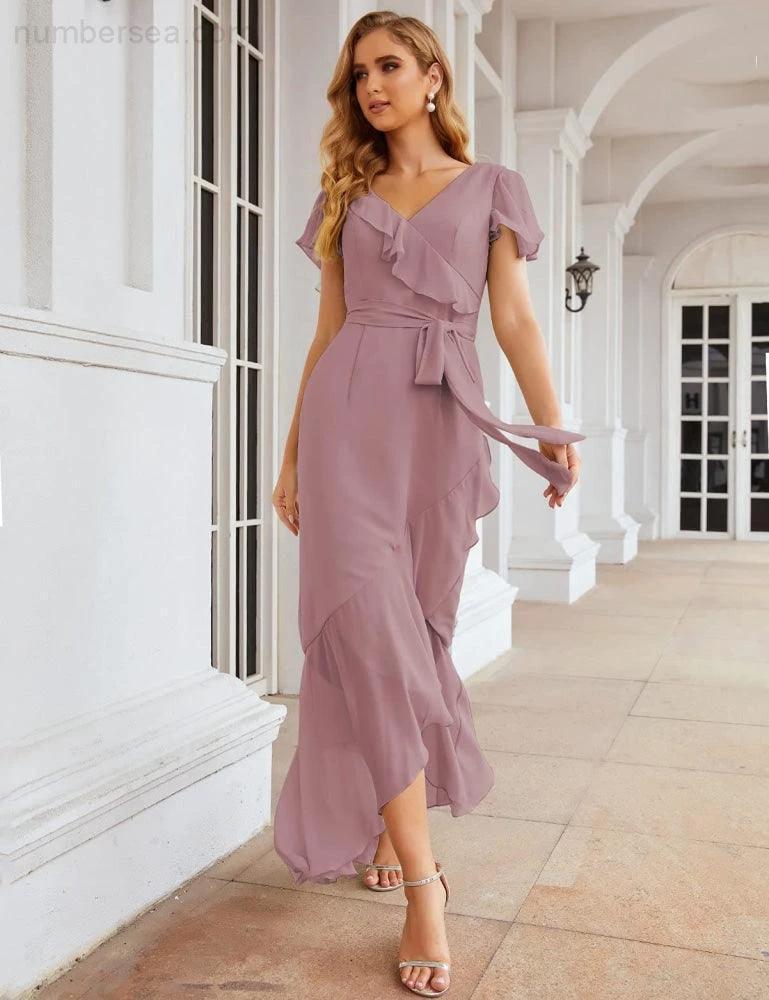 Ruffled Bridesmaid Dresses Maxi Long Women Chiffon Mermaid Formal Violin Evening Party Prom Gowns SEA28042 by numbersea