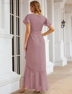 Ruffled Bridesmaid Dresses Maxi Long Women Chiffon Mermaid Formal Violin Evening Party Prom Gowns SEA28042 by numbersea
