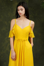 Ruffles Aline Spaghetti Strapes Tulle Long Prom Dress by misshow.com