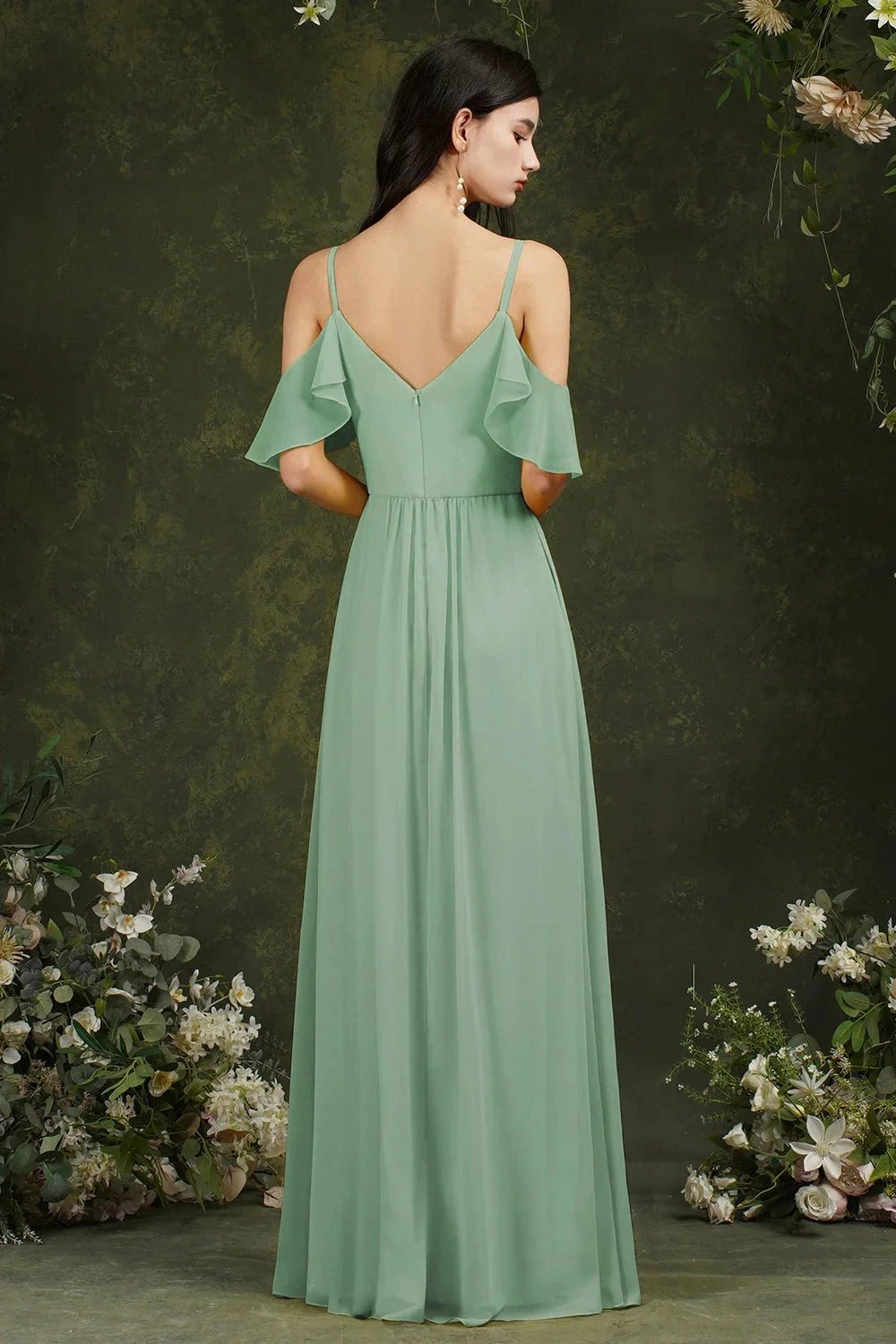 Ruffles Aline Spaghetti Strapes Tulle Long Prom Dress by misshow.com
