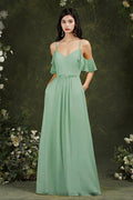 Ruffles Aline Spaghetti Strapes Tulle Long Prom Dress by misshow.com