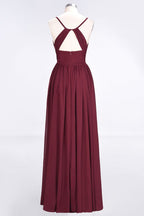 Ruffles Chiffon Spaghetti-Straps V-Neck Sleeveless Floor-Length Bridesmaid Dress