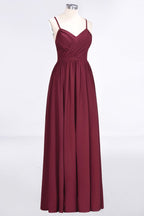Ruffles Chiffon Spaghetti-Straps V-Neck Sleeveless Floor-Length Bridesmaid Dress