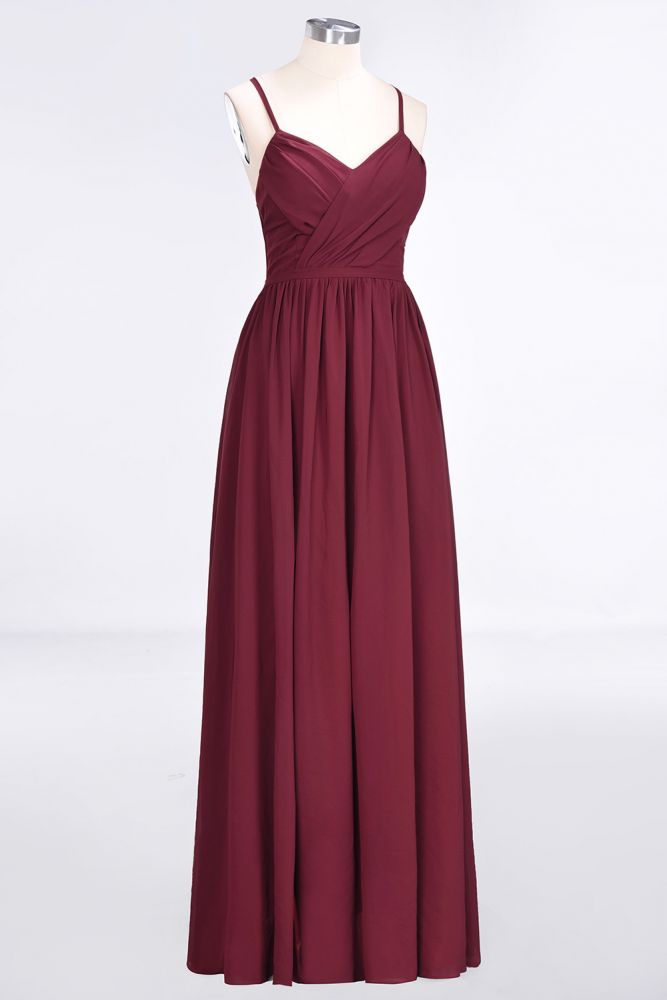 Ruffles Chiffon Spaghetti-Straps V-Neck Sleeveless Floor-Length Bridesmaid Dress