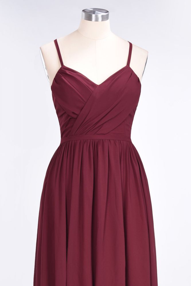 Ruffles Chiffon Spaghetti-Straps V-Neck Sleeveless Floor-Length Bridesmaid Dress