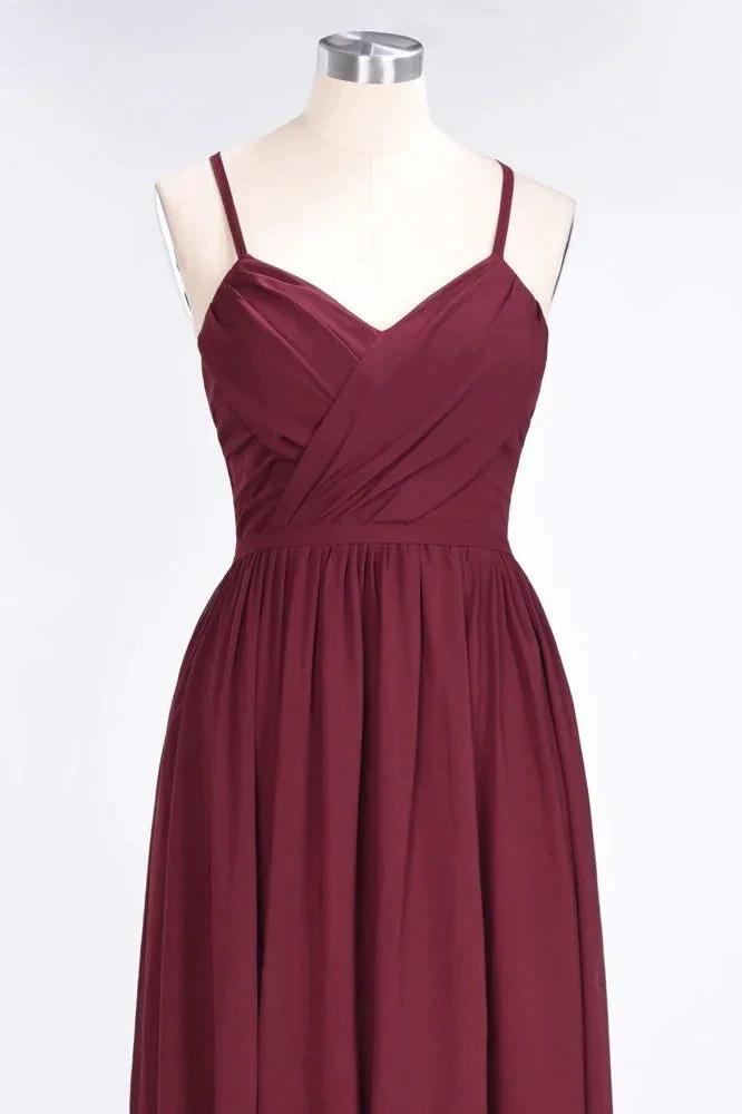 Ruffles Chiffon Spaghetti-Straps V-Neck Sleeveless Floor-Length Bridesmaid Dress by misshow.com