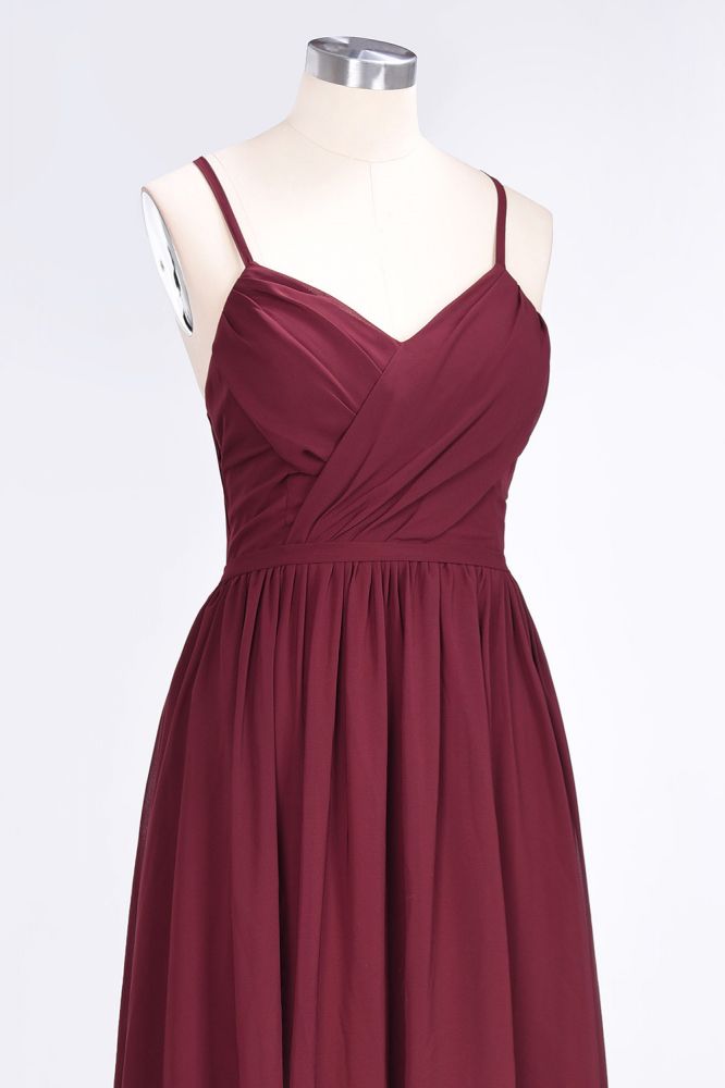 Ruffles Chiffon Spaghetti-Straps V-Neck Sleeveless Floor-Length Bridesmaid Dress