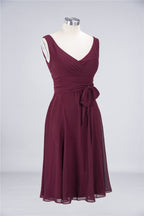 Ruffles Knee-Length Bridesmaid Dress Sleeveless V-Neck Mini Cocktail Party Dress