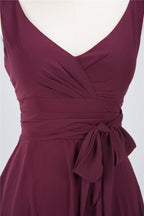 Ruffles Knee-Length Bridesmaid Dress Sleeveless V-Neck Mini Cocktail Party Dress