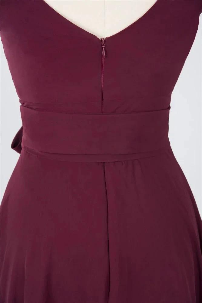 Ruffles Knee-Length Bridesmaid Dress Sleeveless V-Neck Mini Cocktail Party Dress by misshow.com