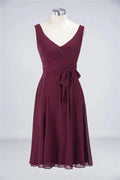 Ruffles Knee-Length Bridesmaid Dress Sleeveless V-Neck Mini Cocktail Party Dress by misshow.com