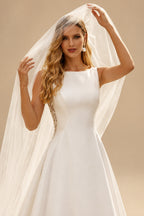 Rutipo Ivory Ball-Gown Scoop Neck Sleeveless Satin Chapel Train Wedding Dresses With Lace Bow(s)