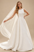 Rutipo Ivory Ball-Gown Scoop Neck Sleeveless Satin Chapel Train Wedding Dresses With Lace Bow(s)
