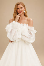 Rutipo Ivory Ball-Gown Square Neckline Long Sleeves Organza Sweep Train Wedding Dress With Ruffle